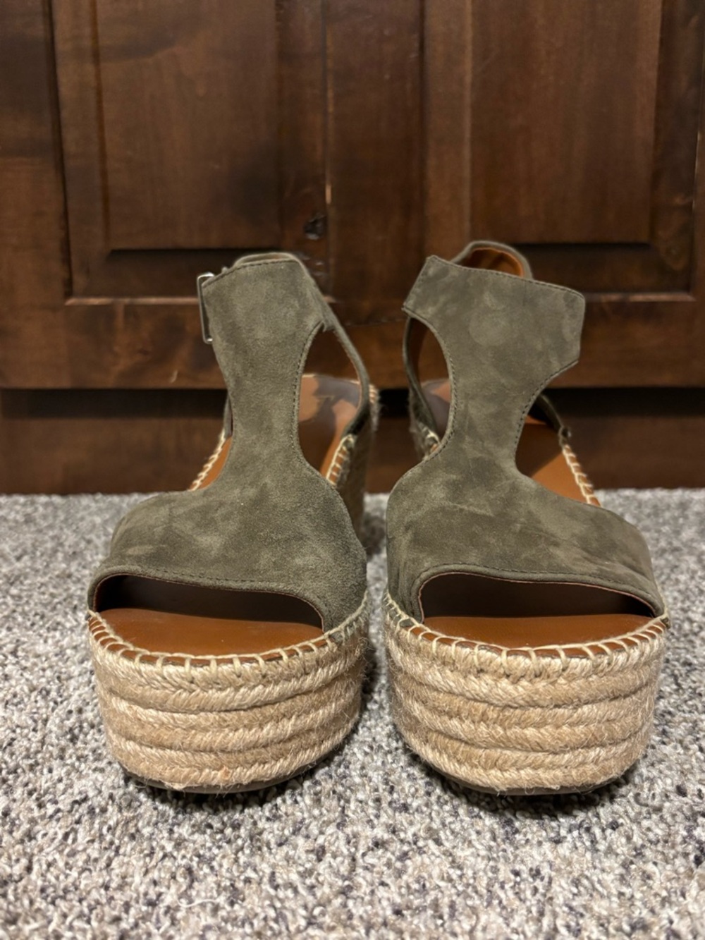 Franco Sarto Olive Green Suede Espadrille Platform Sandals